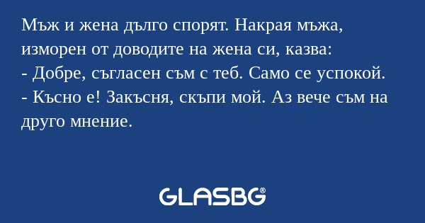 Мъж и жена дълго спорят. Накрая...