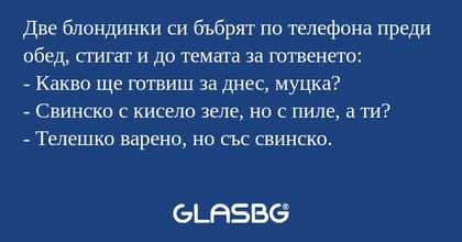Две блондинки си бъбрят по телефона...