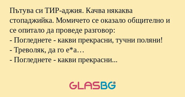 Пътува си ТИР-аджия. Качва някаква...