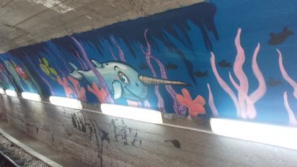 Тунелът на детската железница изрисуван като морско дъно (Снимки)
