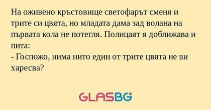На оживено кръстовище светофарът...