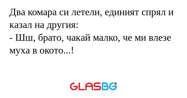 Два комара си летели, единият спрял...