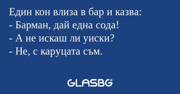 Един кон влиза в бар и казва...