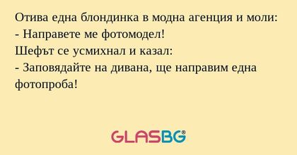 Отива една блондинка в модна агенция...