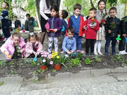 Благоевград: Деца, учители и родители обособиха цветни алеи в двора на ДГ №10