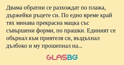 Двама обратни се разхождат по плажа...