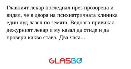 Главният лекар погледнал през прозореца...