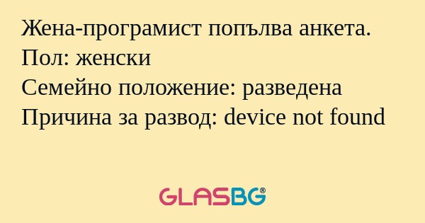 Жена-програмист попълва анкета...