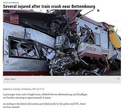 Шестима ранени във влакова катастрофа в Люксембург