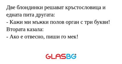 Две блондинки решават кръстословица...