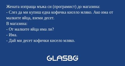 Жената изпраща мъжа си (програмист...