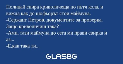 Полицай спира криволичеща по пътя...