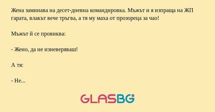 Жена заминава на десет-дневна командировка...