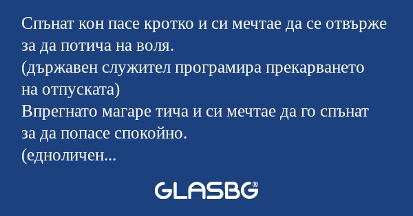 Спънат кон пасе кротко и си мечтае...