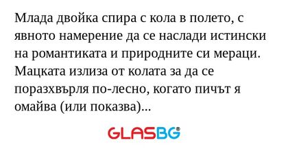 Млада двойка спира с кола в полето...