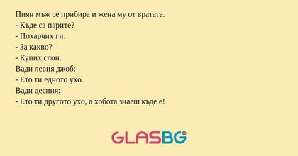 Пиян мъж се прибира и жена му от...