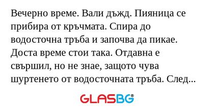 Вечерно време. Вали дъжд. Пияница...