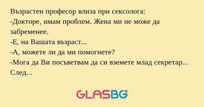 Възрастен професор влиза при сексолога...