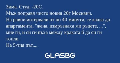 Зима. Студ. -20С. Мъж поправя чисто...