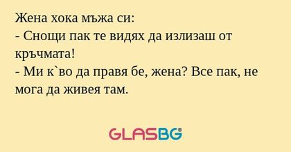Жена хока мъжа си: - Снощи пак...