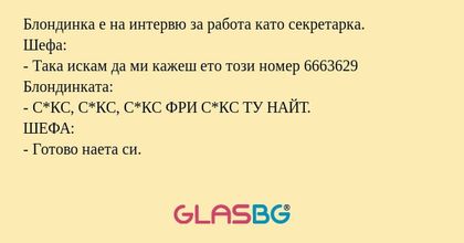 Блондинка е на интервю за работа...