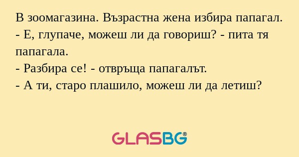 В зоомагазина. Възрастна жена избира...
