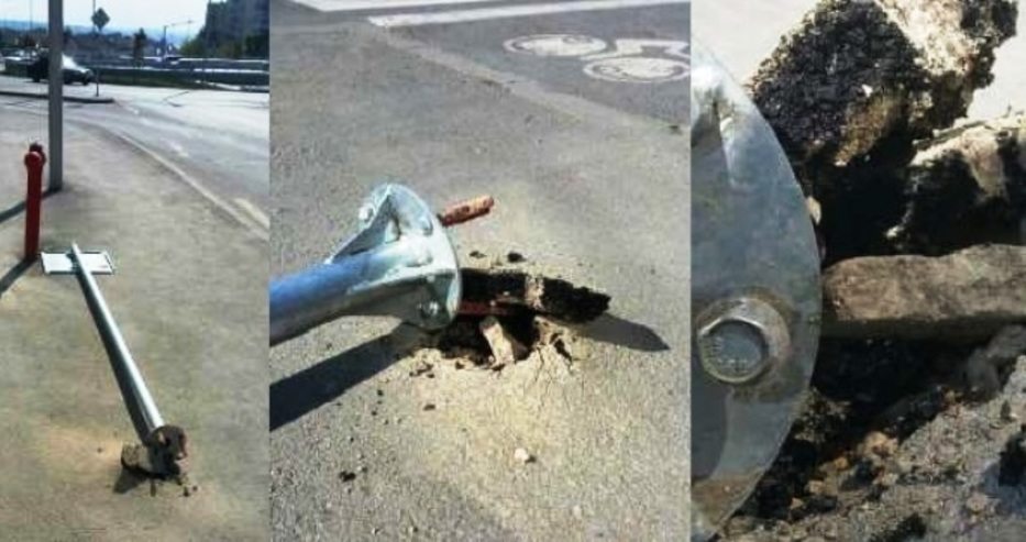 Бързата работа... Гражданин засне паднал знак на новия бул. 