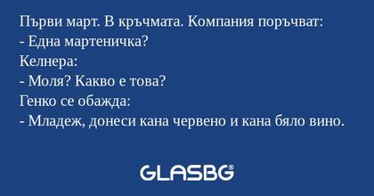 Първи март. В кръчмата. Компания...