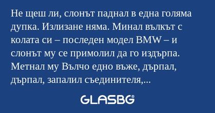 Не щеш ли, слонът паднал в една...