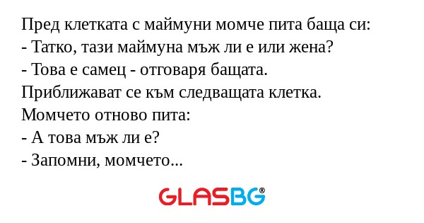 Пред клетката с маймуни момче пита...