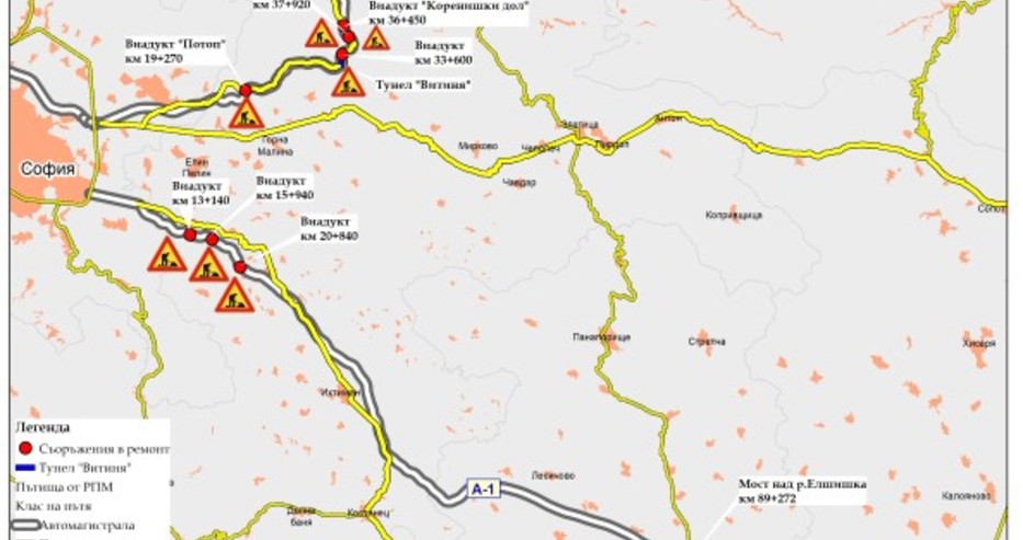 АПИ: До 10.00 часа ще има две ленти за Бургас и за Варна и една за София в района на виадуктите, които се ремонтират