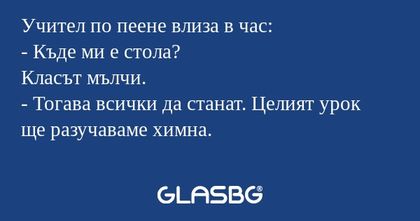 Учител по пеене влиза в час...