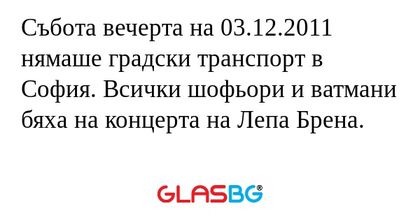 Събота вечерта на 03.12.2011 нямаше...