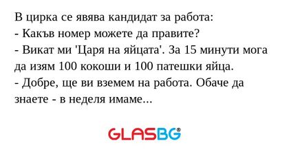 В цирка се явява кандидат за работа...