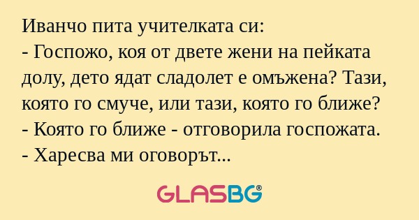 Иванчо пита учителката си: - Госпожо...