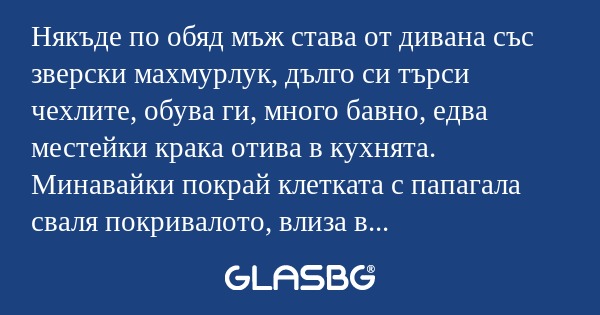 Някъде по обяд мъж става от дивана...