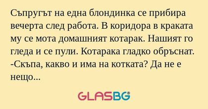 Съпругът на една блондинка се прибира...