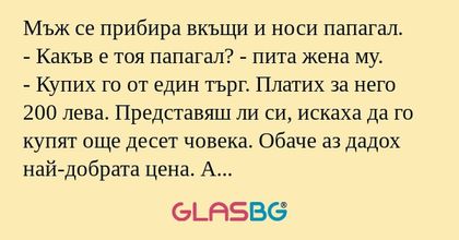 Мъж се прибира вкъщи и носи папагал...