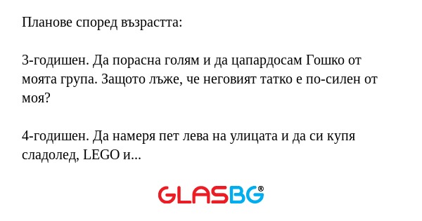 Планове според възрастта: 3-годишен...