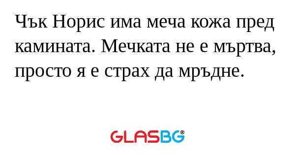Чък Норис има меча кожа пред камината...