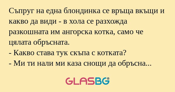 Съпруг на една блондинка се връща...