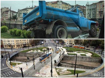 Зрелищна каскада в центъра на София със стар камион (СНИМКИ)