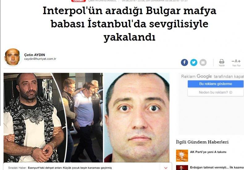 Според турския вестник "Хюриет" Митьо Очите е "булгар мафия бабасъ"