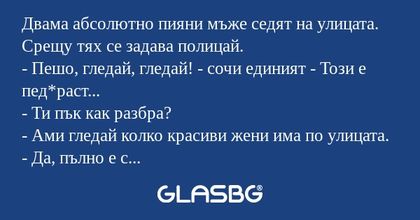 Двама абсолютно пияни мъже седят...