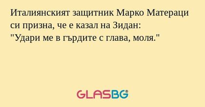 Италиянският защитник Марко Матераци си призна, че е казал на Зидан:
"Удари ме в гърдите с глава, моля."