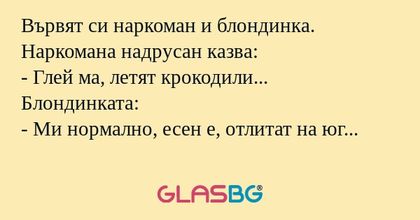 Вървят си наркоман и блондинка...