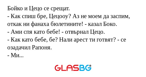 Бойко и Цецо се срещат. - Как спиш...