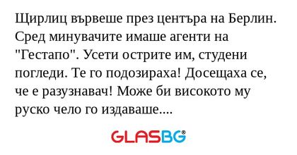 Щирлиц вървеше през центъра на...