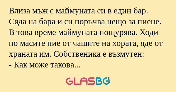 Влиза мъж с маймуната си в един...