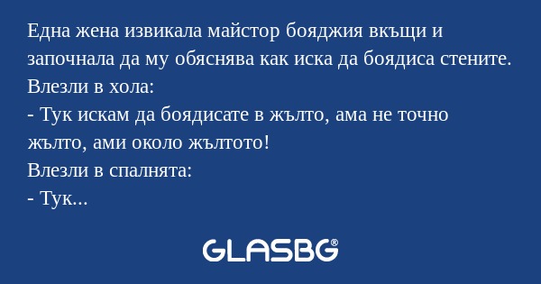 Една жена извикала майстор бояджия...